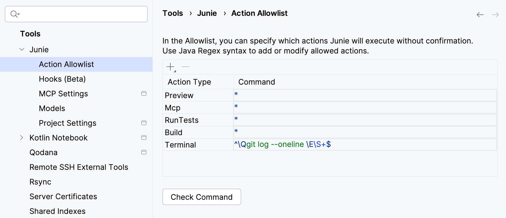 Action allowlist add all type rules Action allowlist add all type rules