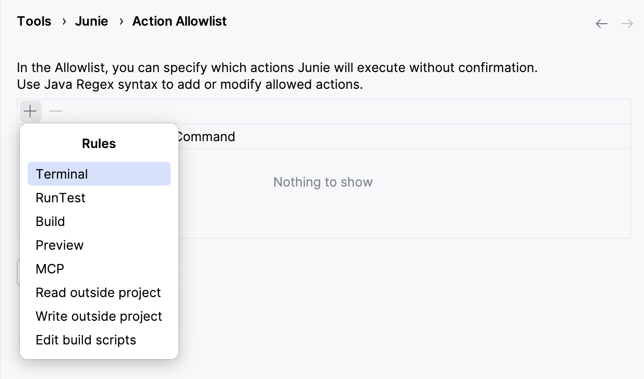 Action allowlist rule types Action allowlist rule types